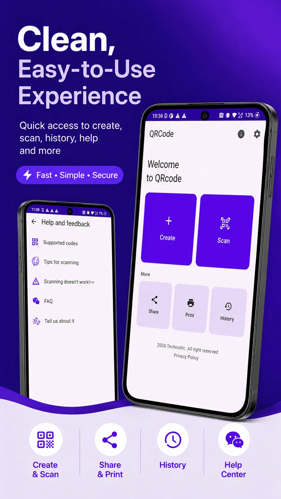 QRcode home screen with Create and Scan